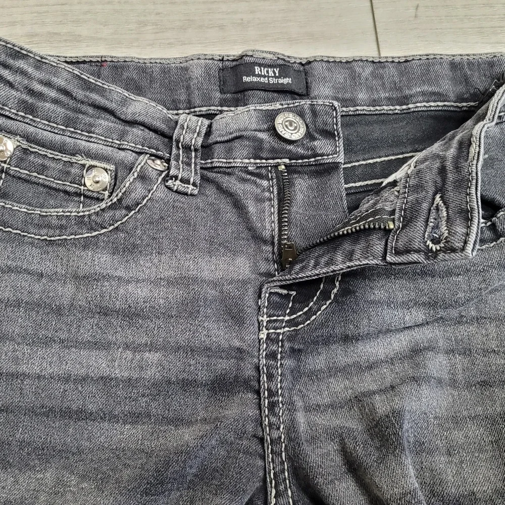 👖True Religion Jeans Boy 10 Shadow Grey Ricky Relaxed Straight Cargo Whiskering